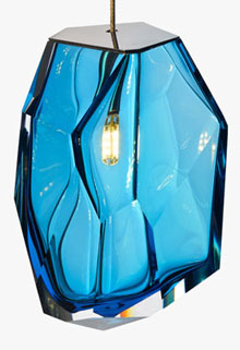 Magic light: Crystal Rock Lights by Arik Levy for Lasvit encase LEDs in roughly sculpted, precisely cut, translucent gem-like pendants that appear to be floating in mid-air.&nbsp;