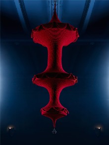 British textile artist Naomi Paul's Custom Chandelier combines crochet, textiles and metal rings for sculptural effect