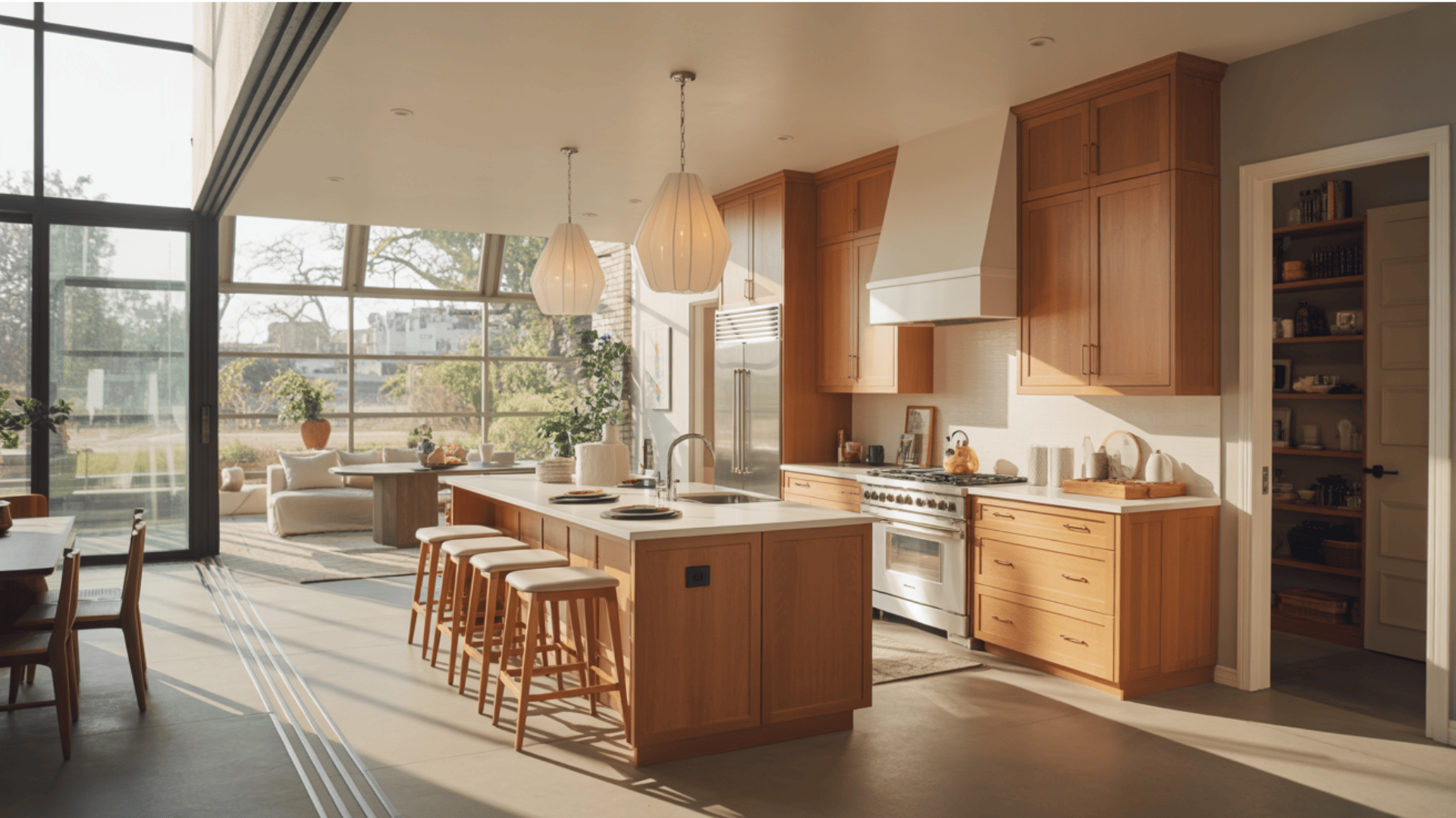 A spacious kitchen featuring wooden cabinets and ample counter space for cooking and family gatherings.