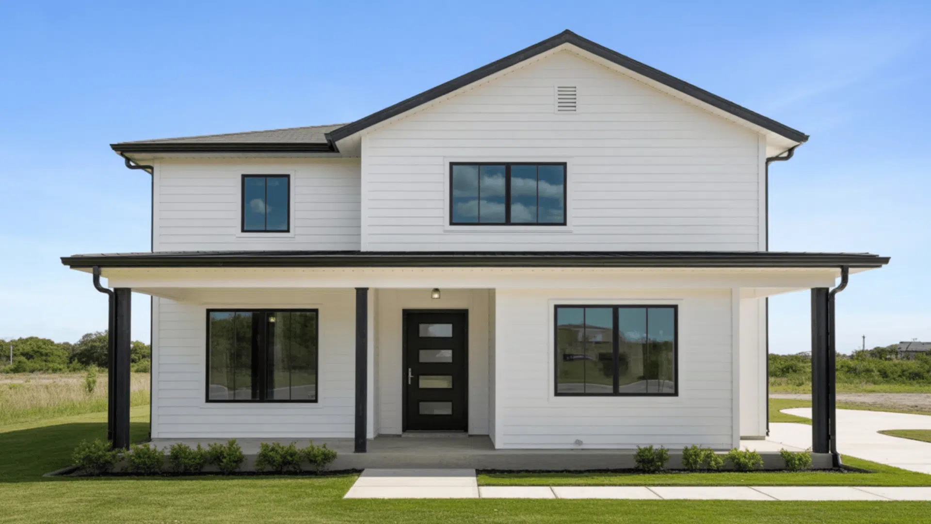 Black And White Exterior with Cedar Soffits