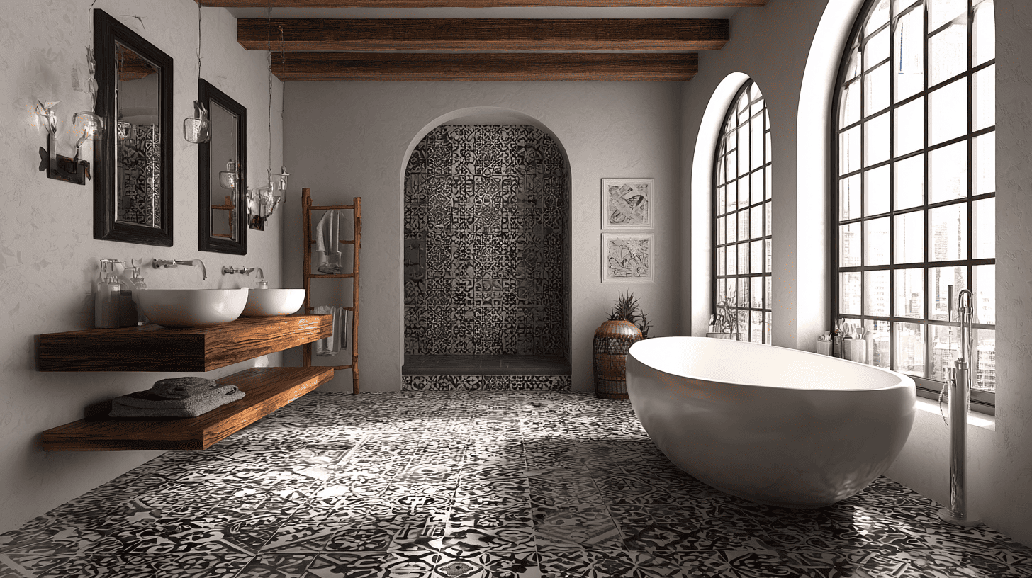 Black And White Tile Spanish Bathroom
