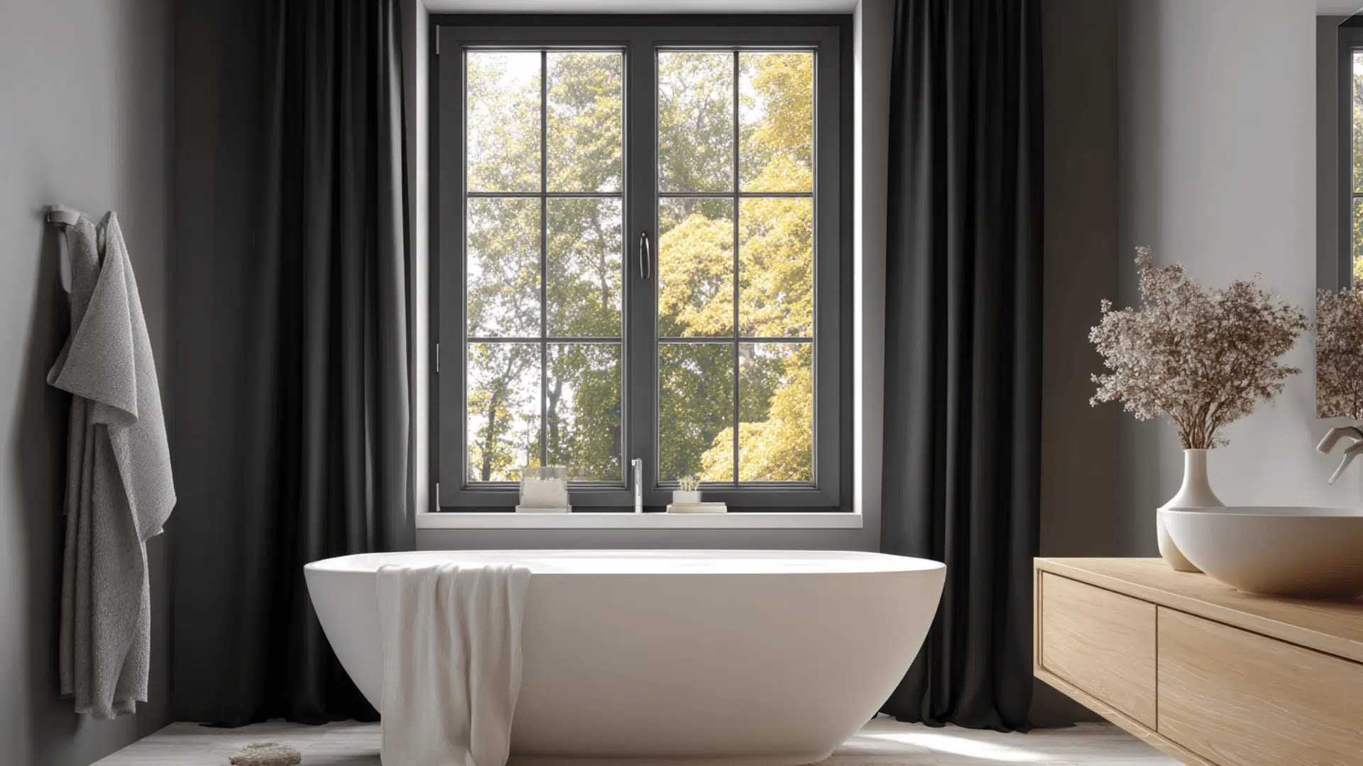 Black Framed Window With Linen Curtain Softness