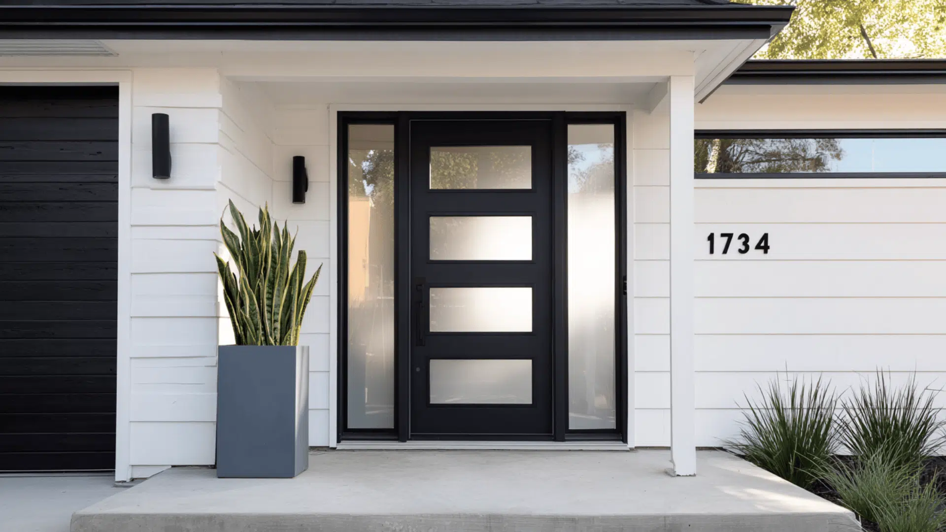 Black Front Door with Matching Black House Numbers