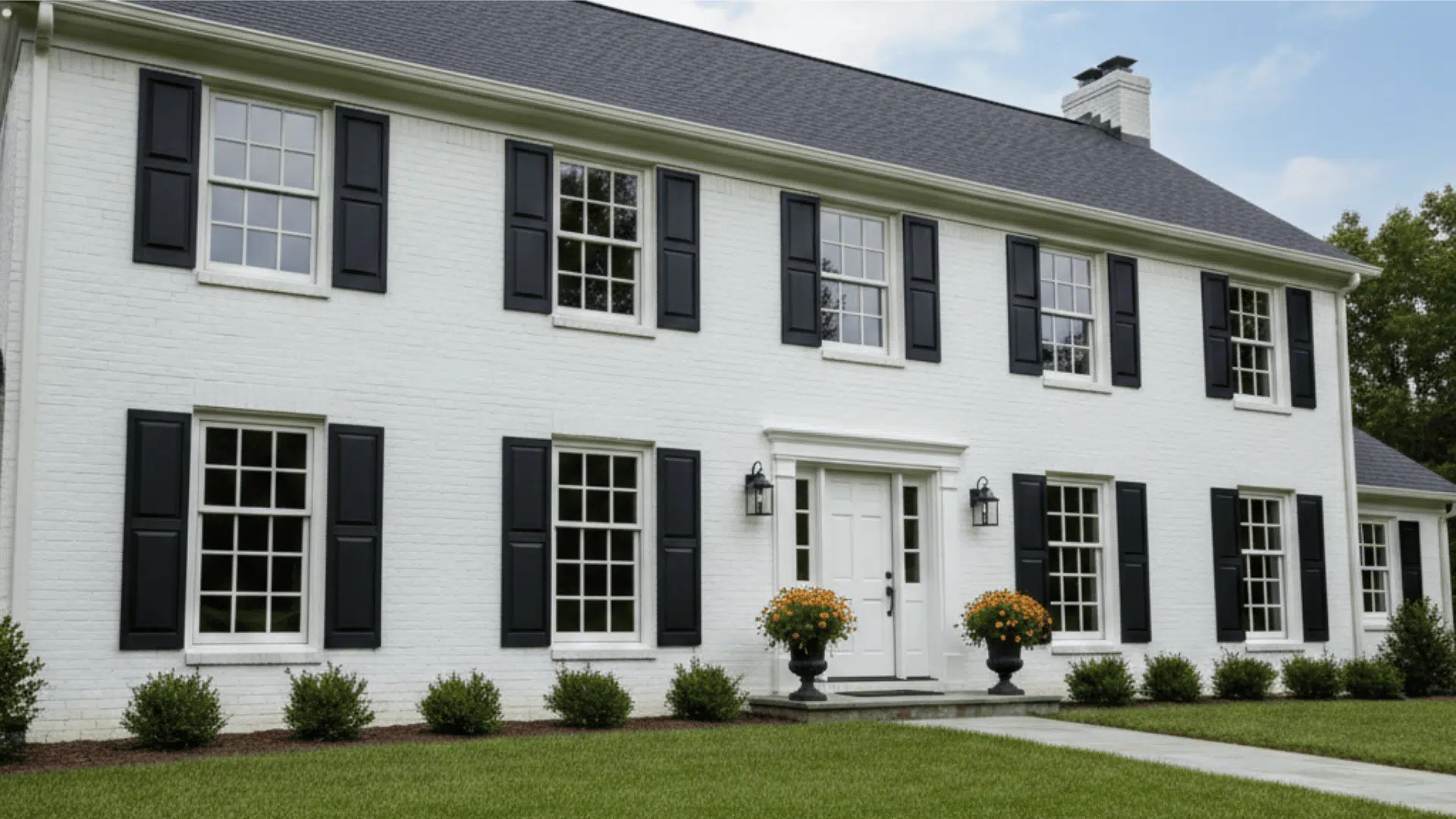 _Black Shutters on a Simple One Level Traditional Exterior