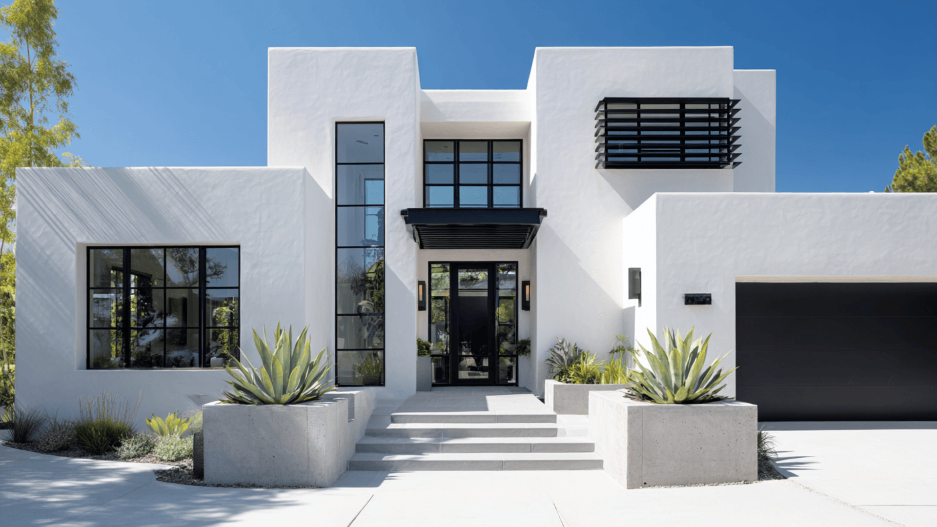 _Black Trim Lines Flat Panel Door Large Planters