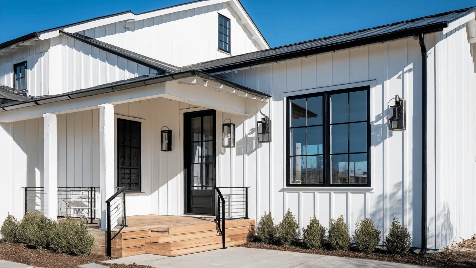 Board And Batten Front Section with Black Corner Trim