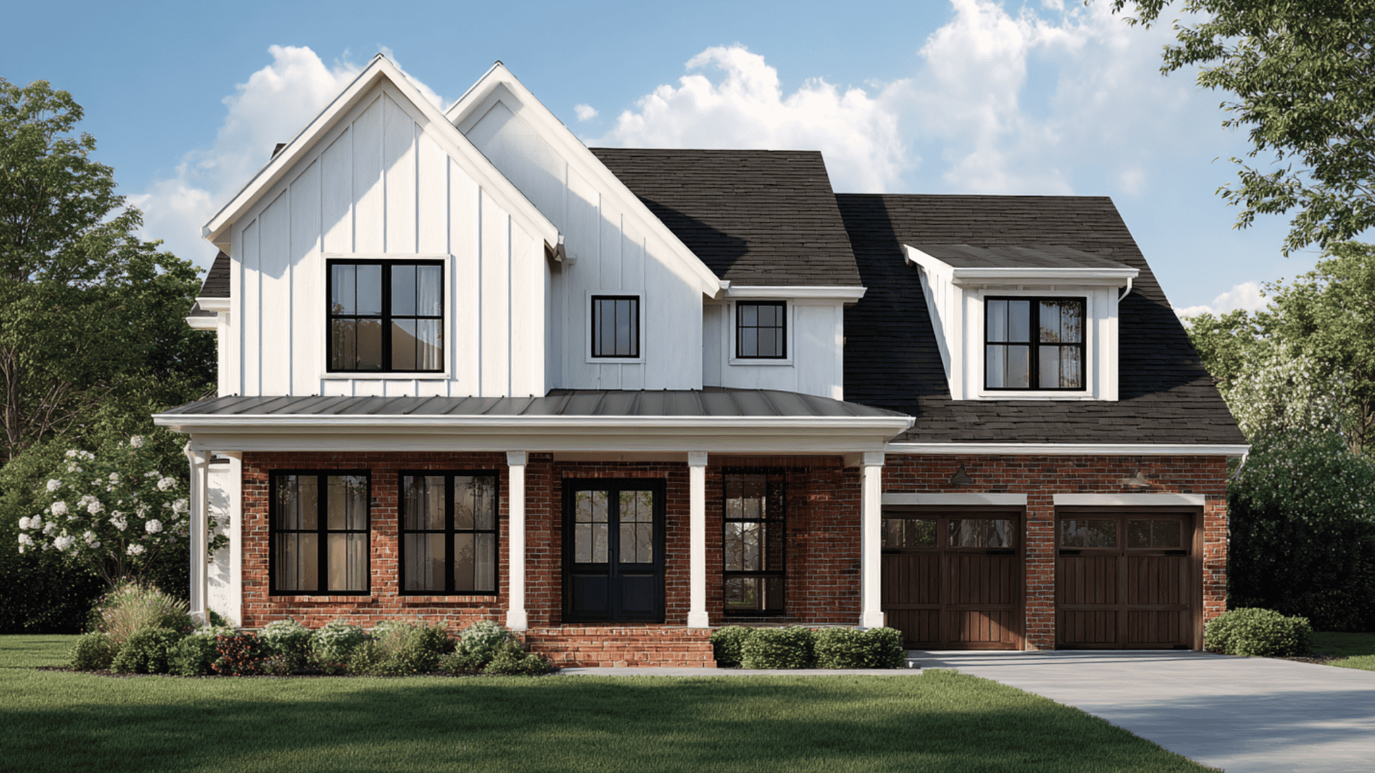 Brick And Board And Batten Farmhouse Exterior