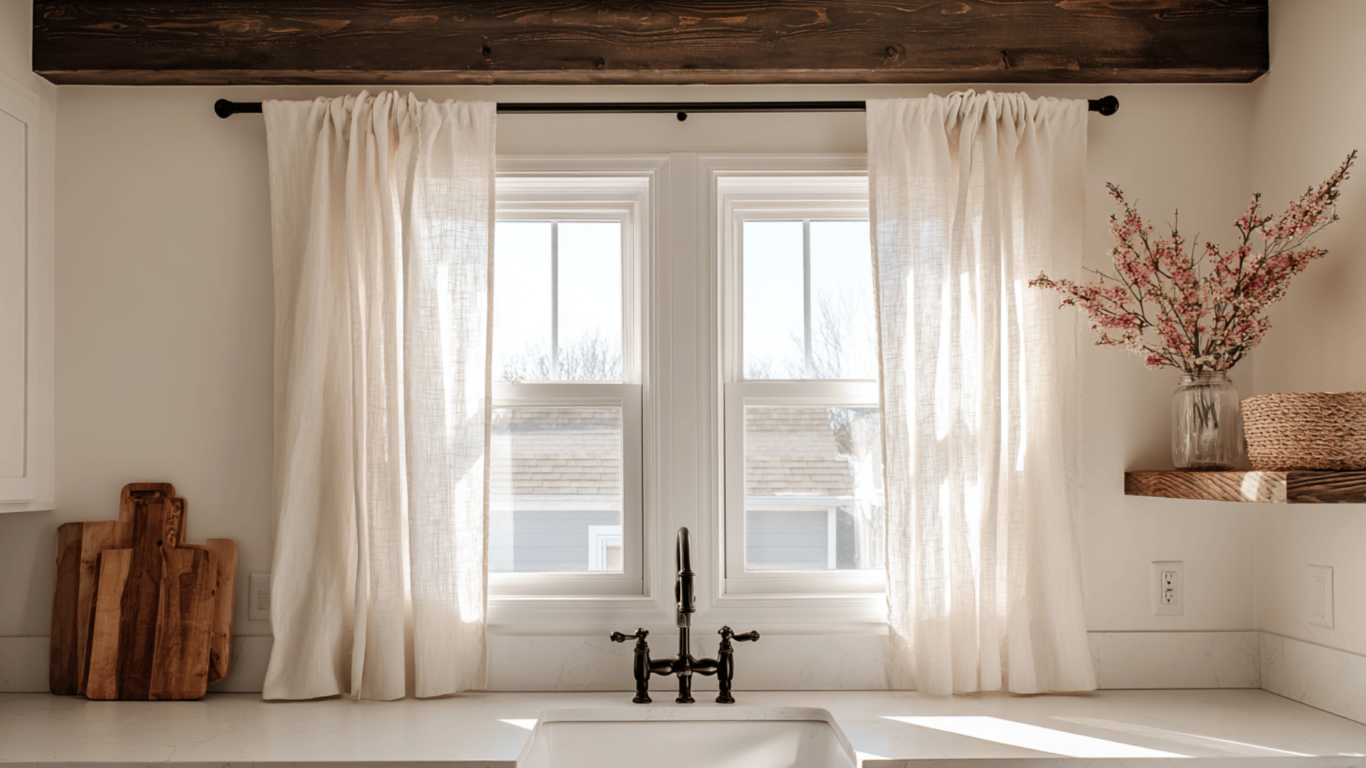 Cafe Curtains And A Vintage Rod Detail