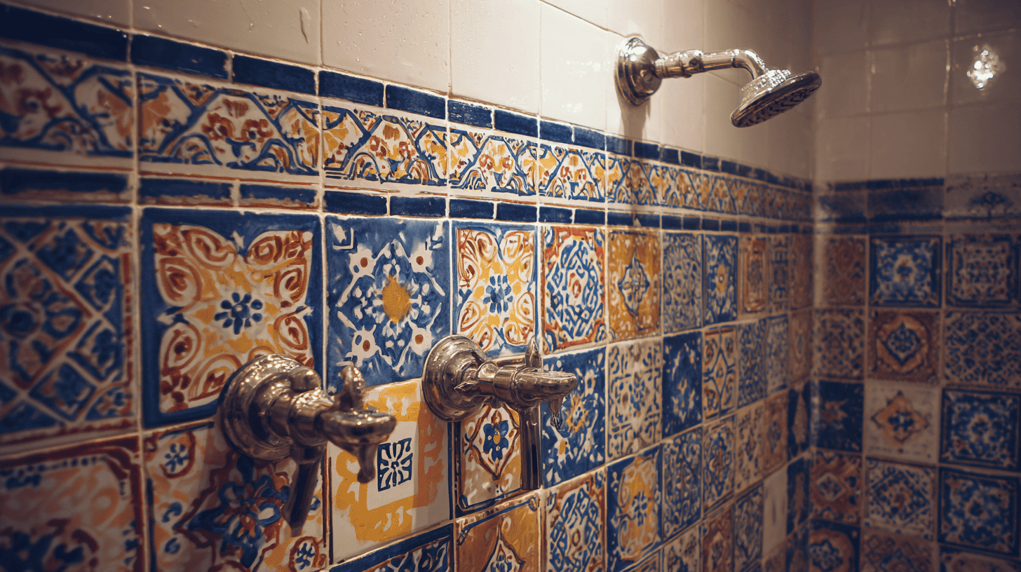 Colorful Spanish Tile Shower Walls