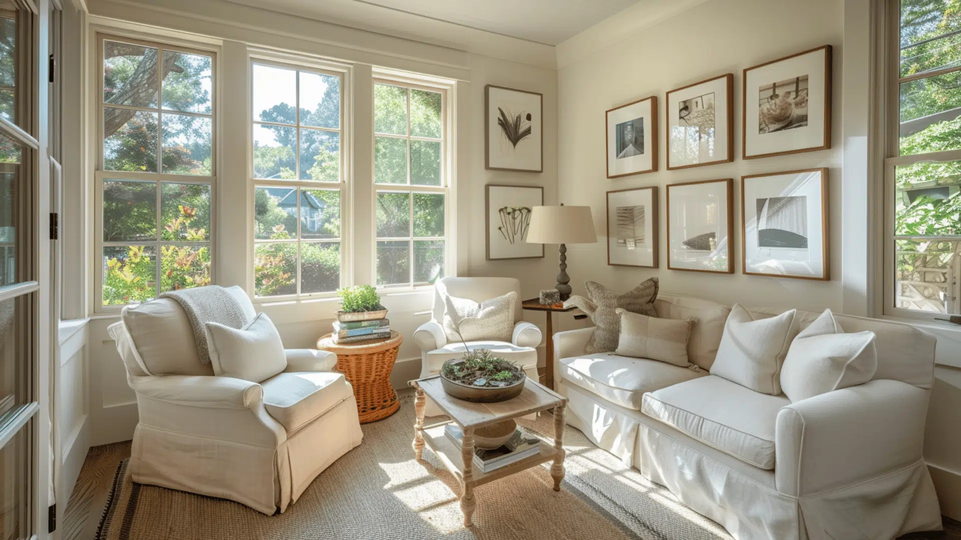 Cozy Sunroom with Art