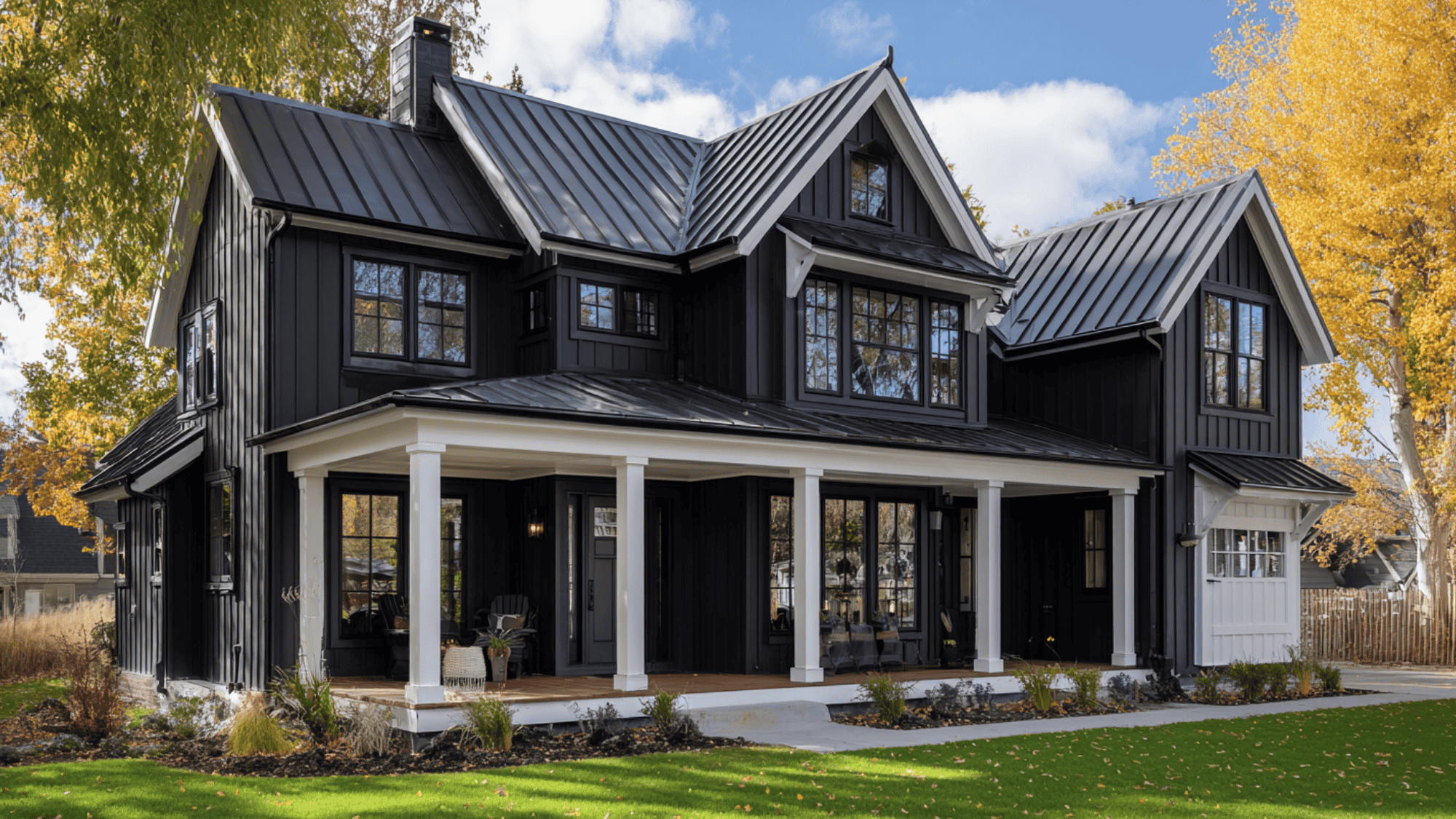 Dark Modern Farmhouse Exterior With High Contrast