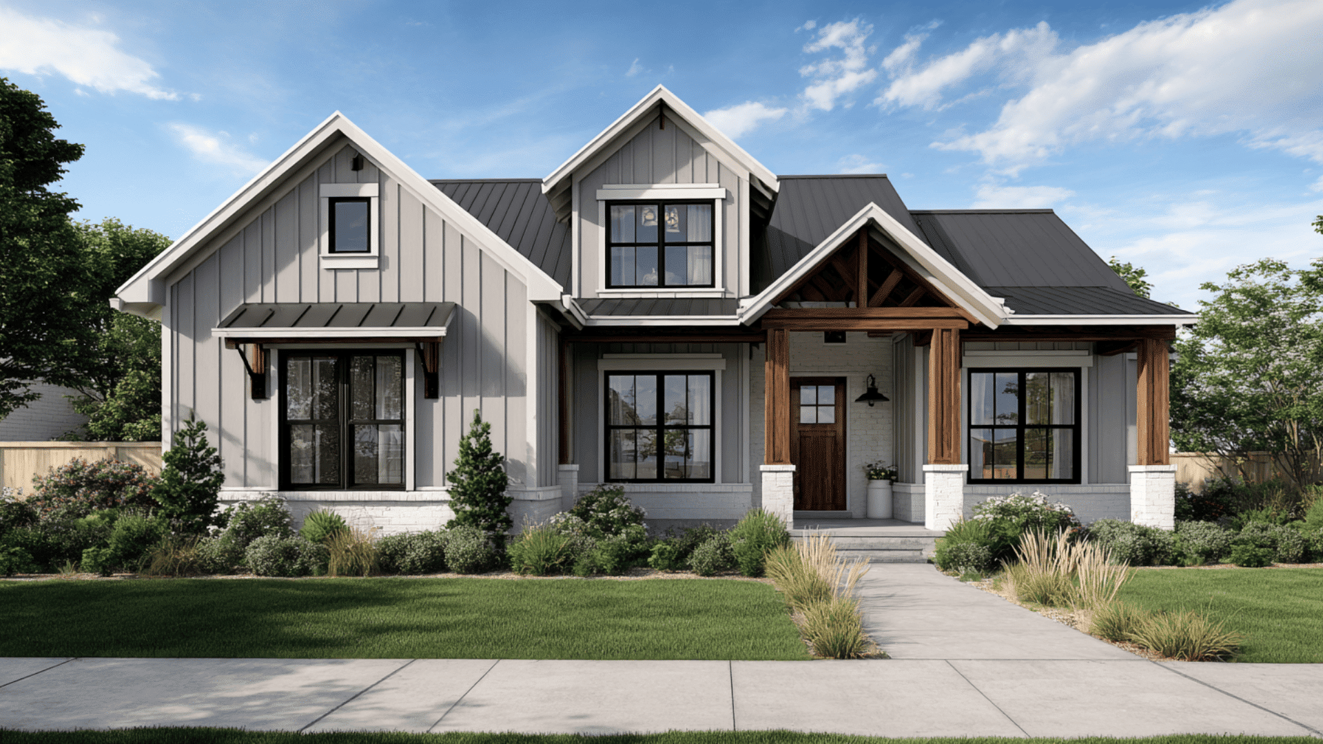 Farmhouse Exterior With Soft Gray Tones