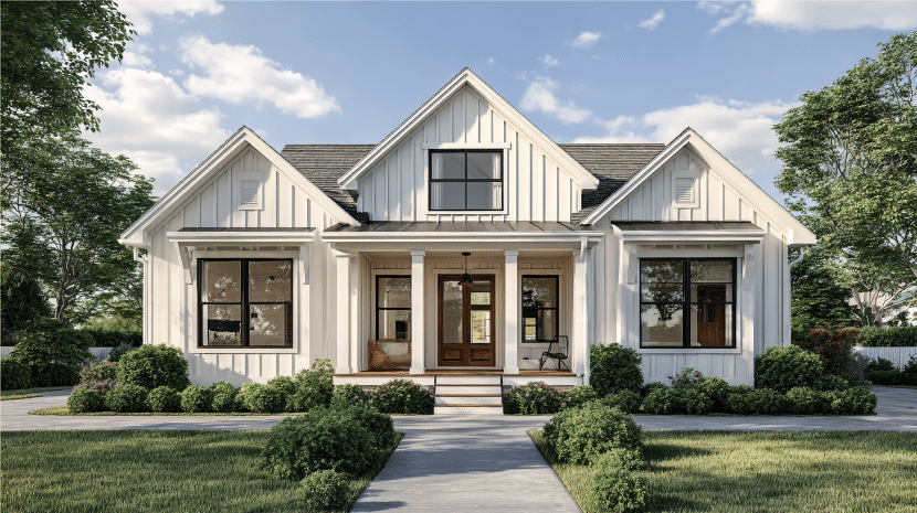 Farmhouse Exterior With Symmetrical Design