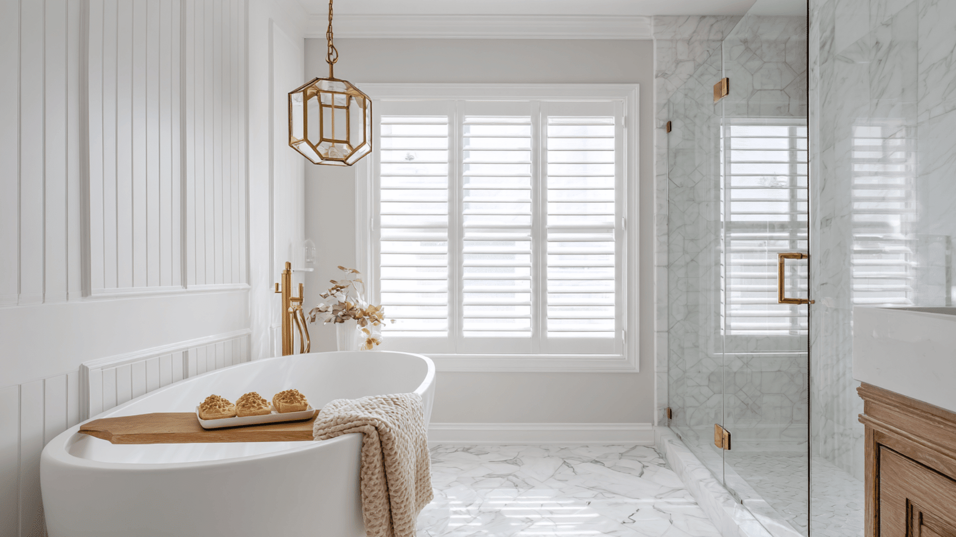 Freestanding Tub With A Lantern Pendant Overhead