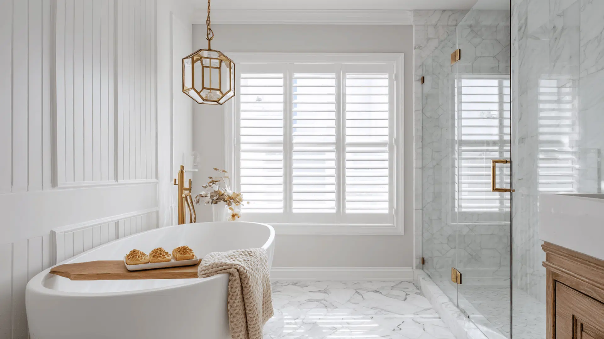 Freestanding Tub With A Lantern Pendant Overhead
