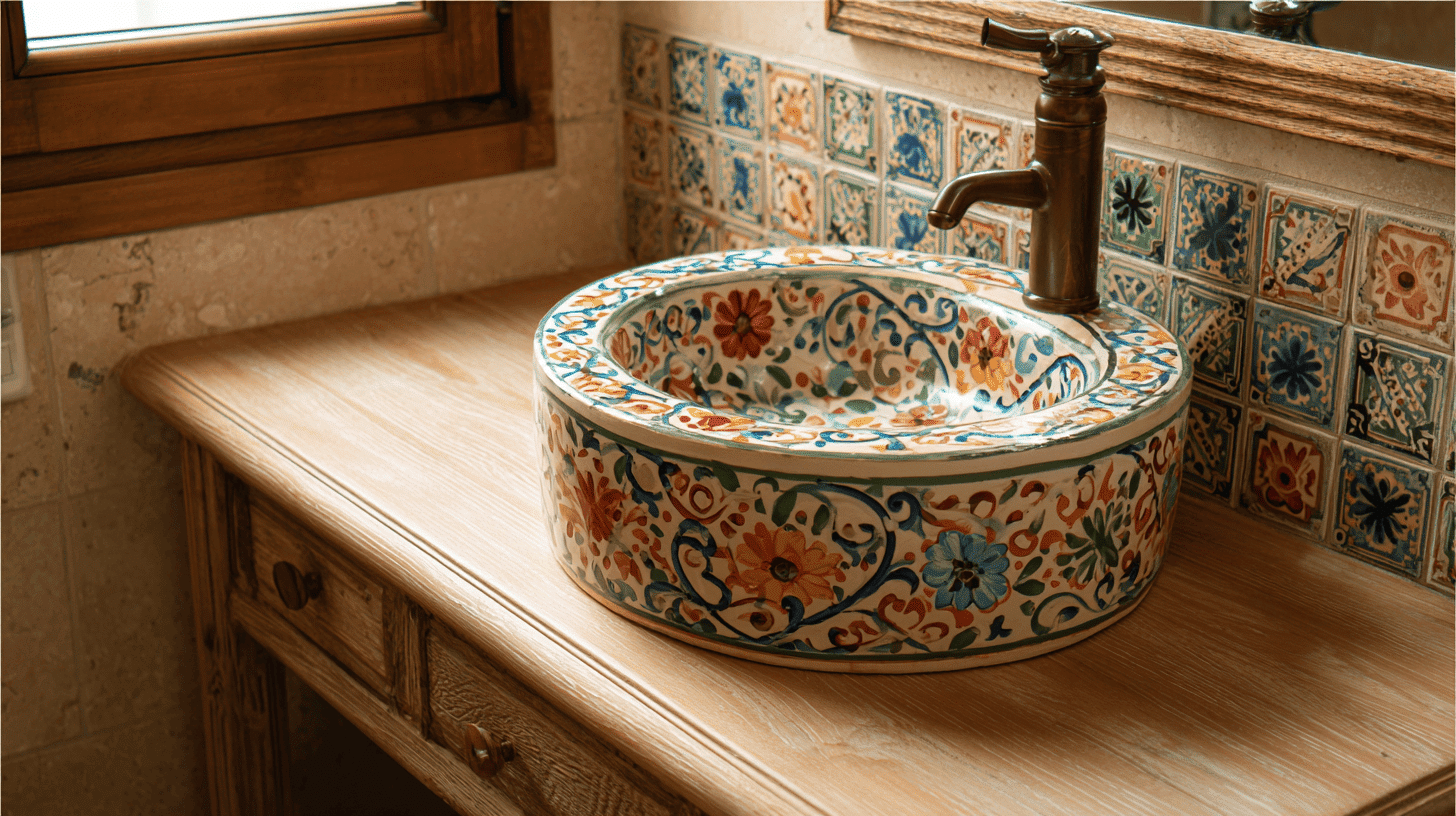 Hand Painted Sink Basin Spanish Bathroom