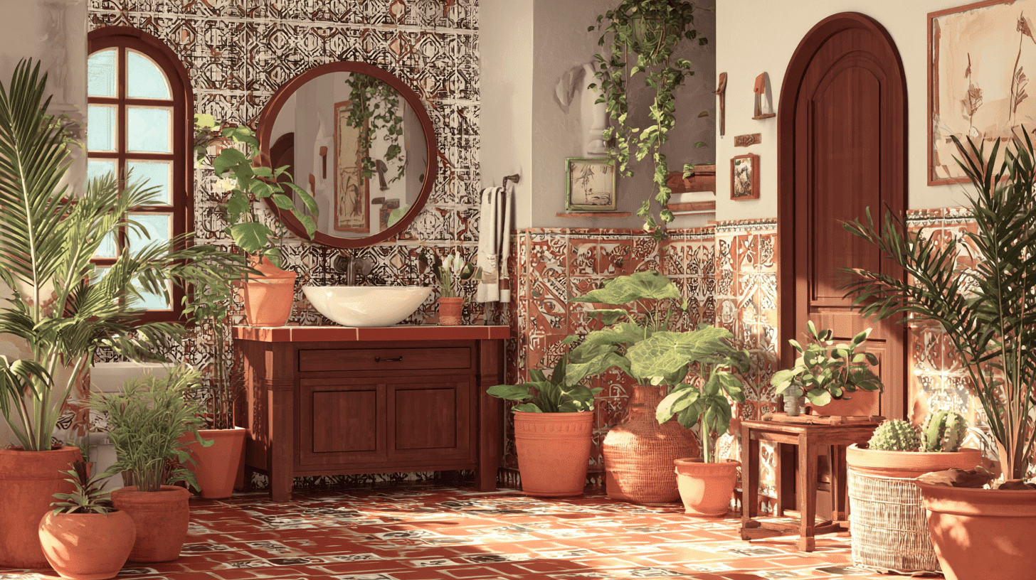 Indoor Plants Mediterranean Spanish Bathroom