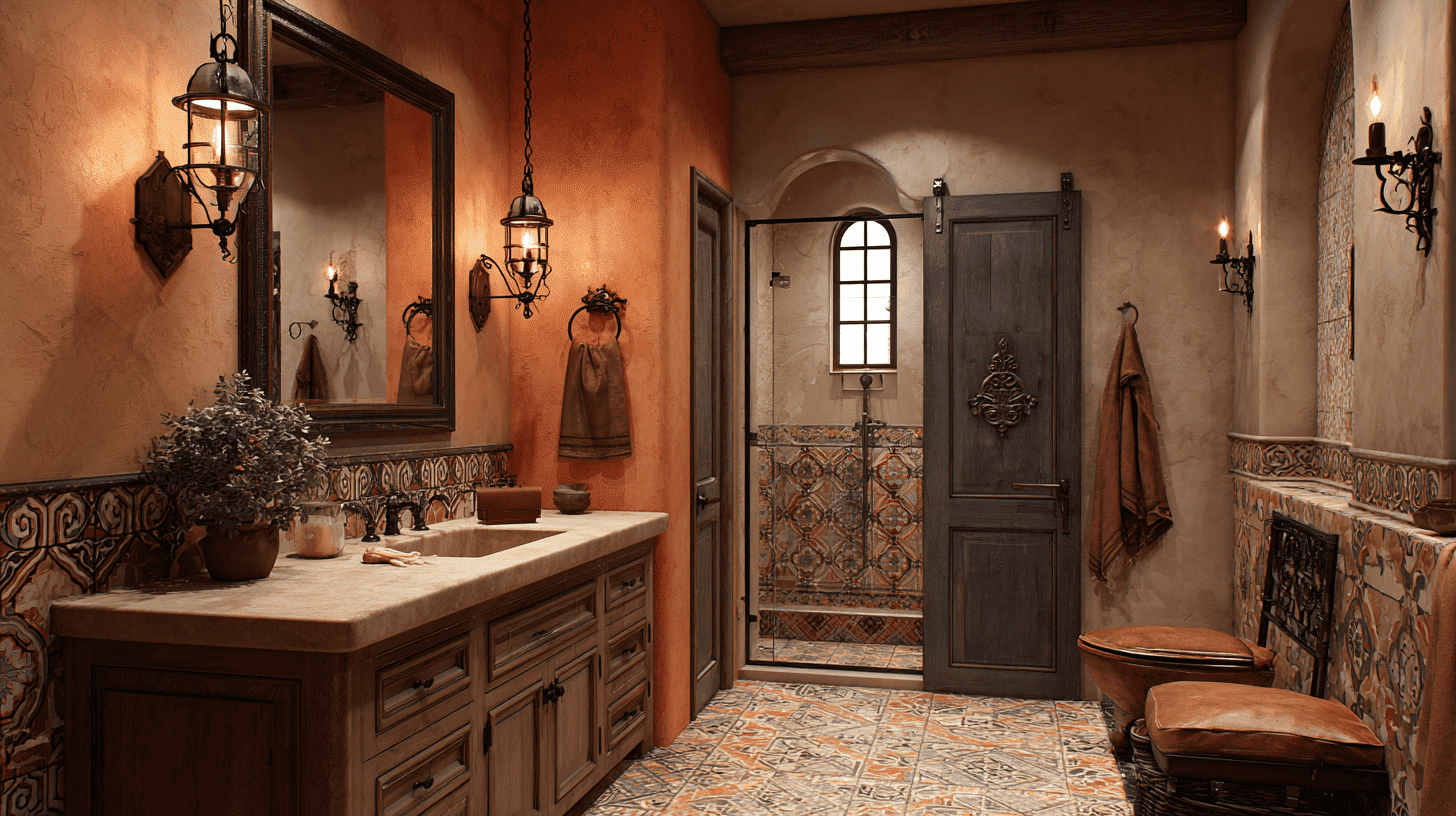 Iron Light Fixtures Spanish Bathroom