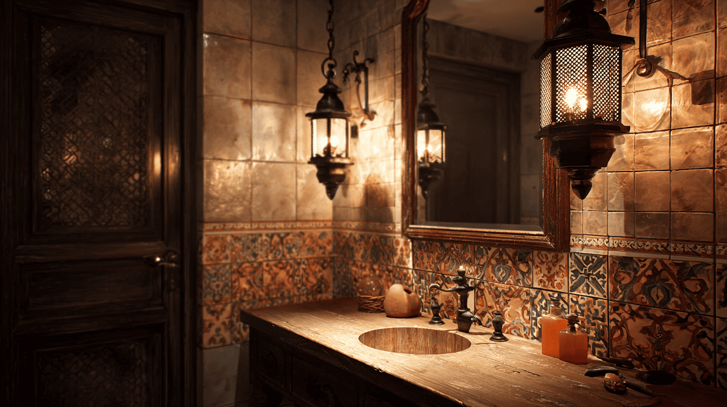 Lantern Style Pendant Lighting Spanish Bathroom