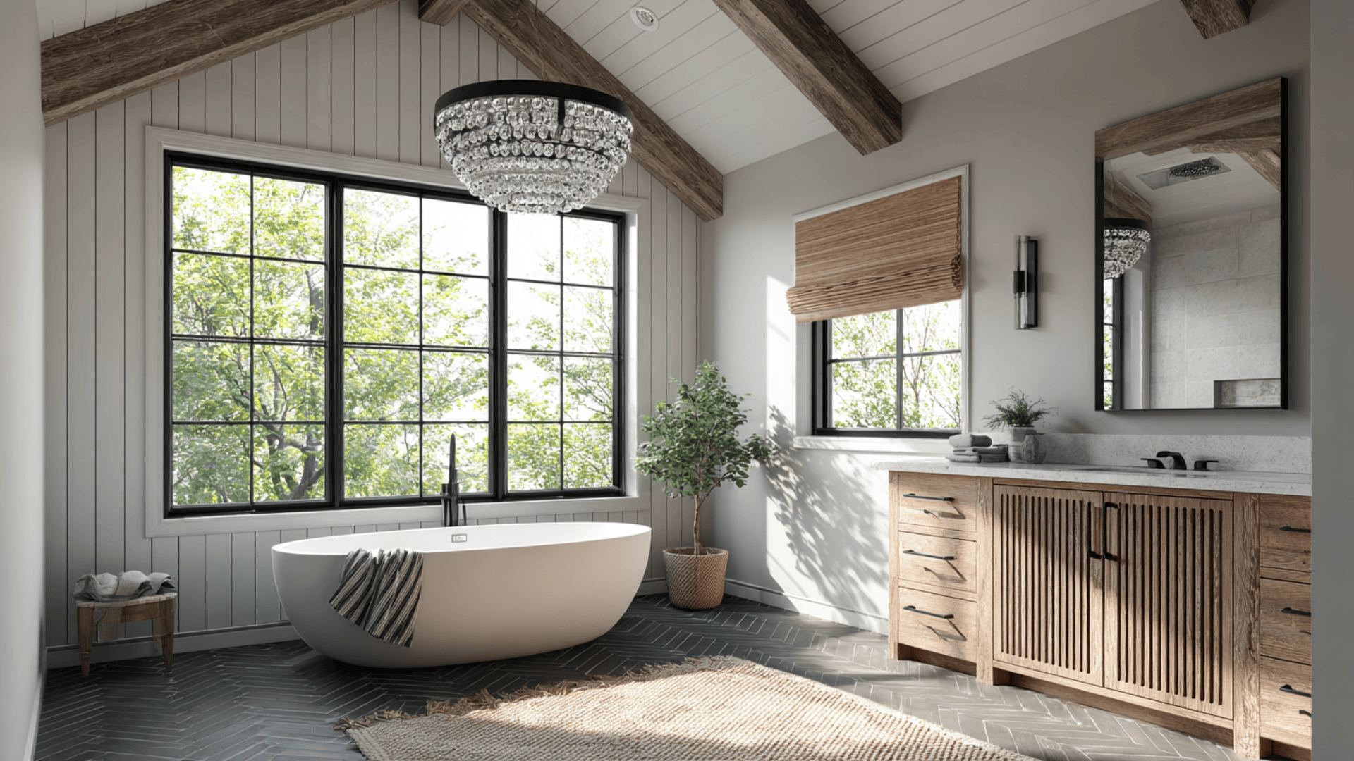 Minimal Farmhouse Bathroom With One Rustic Statement Piece