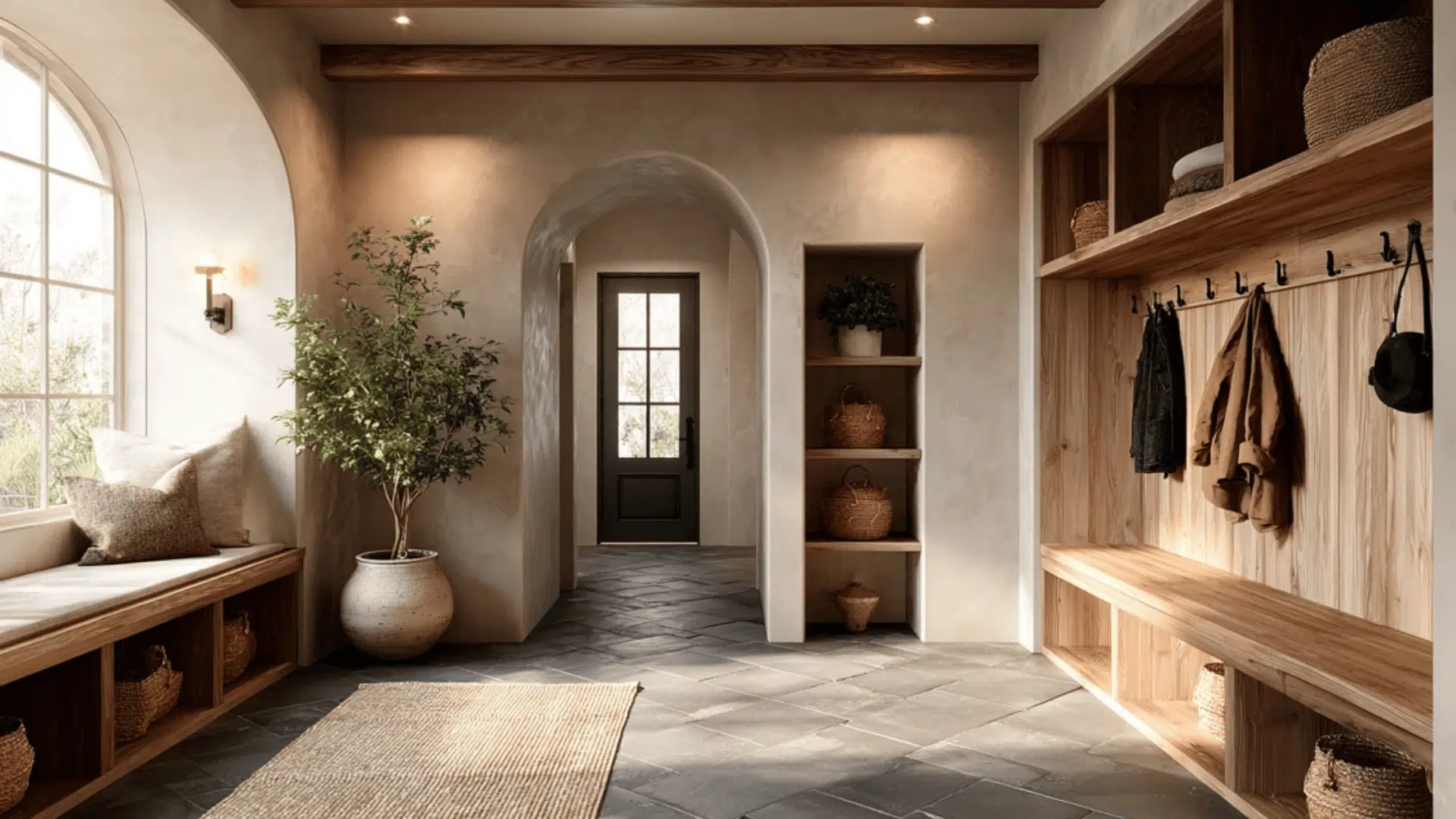 Modern Spanish Inspired Mudroom