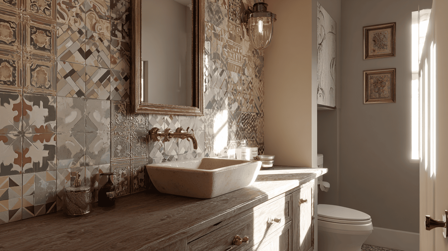 Mosaic Tile Accent Wall Spanish Bathroom