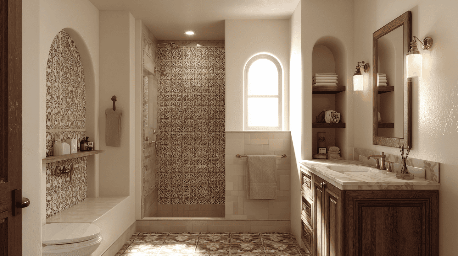 Neutral Spanish Bathroom With Tile Highlights