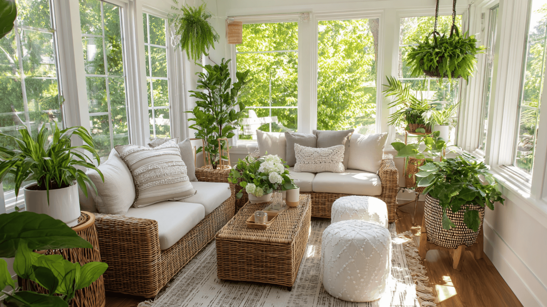 Neutral and Green Sunroom