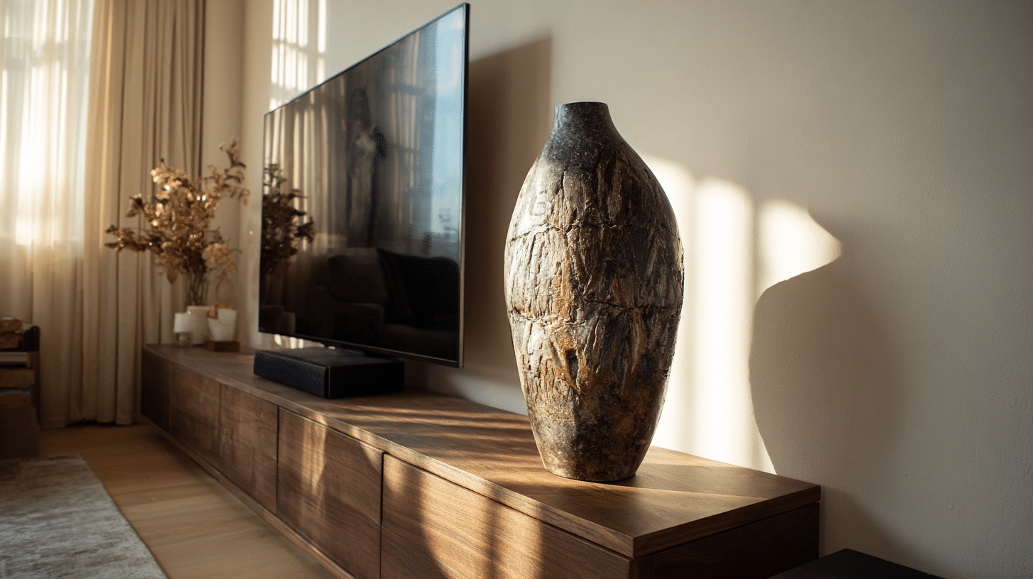 Minimalist TV stand decor showcasing a single statement piece for a clean aesthetic