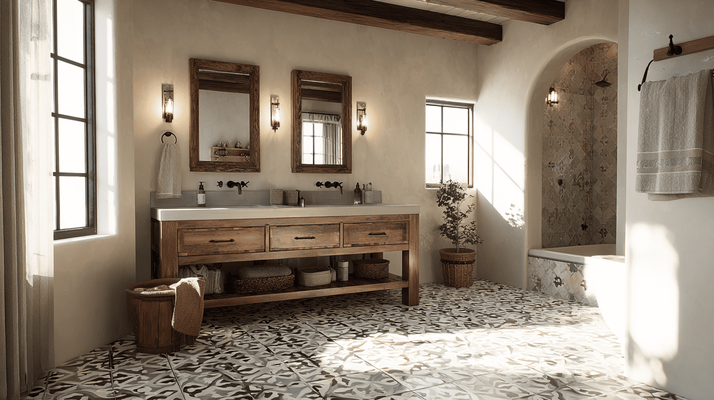 Patterned Spanish Tile Floors Bathroom
