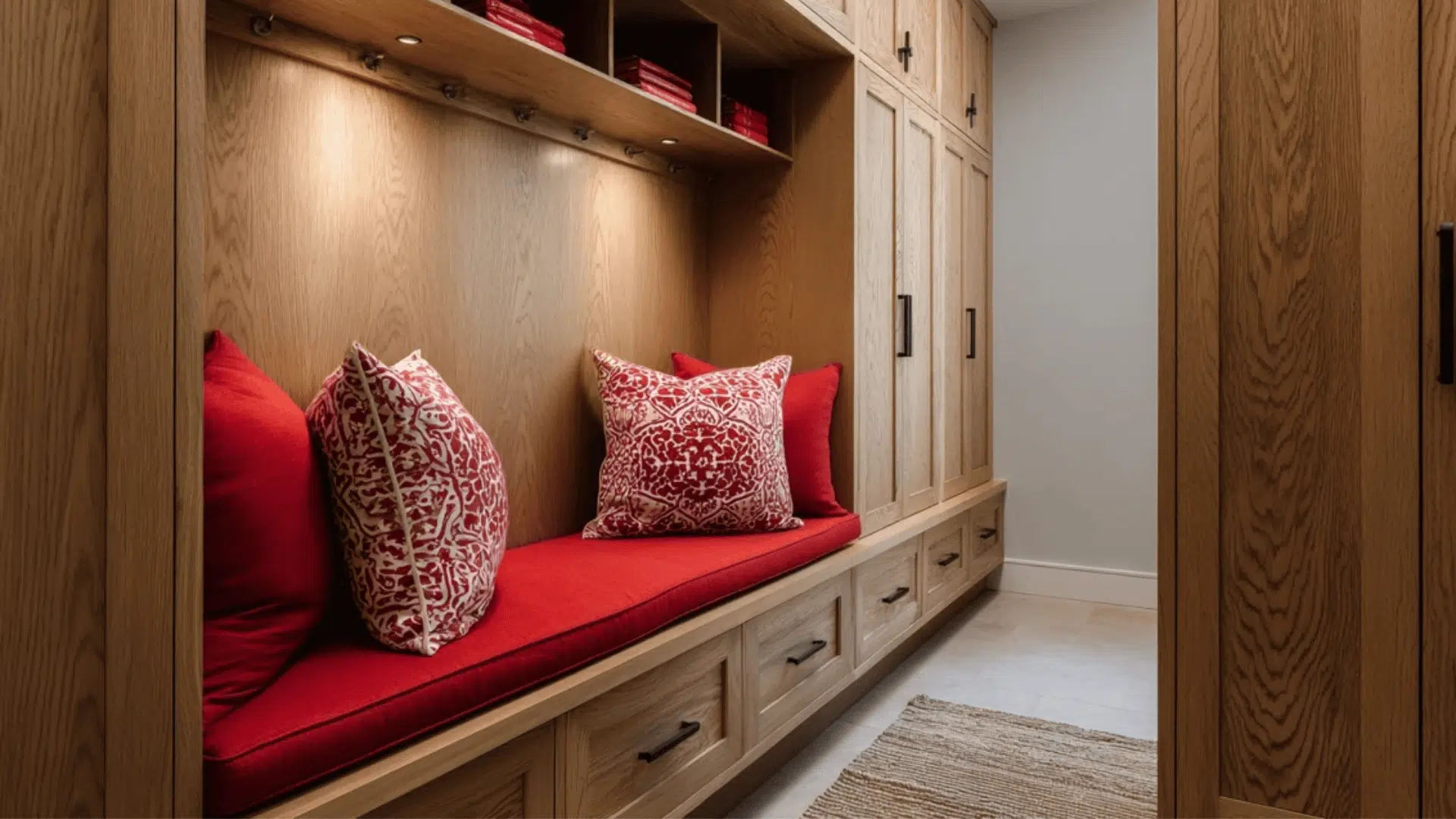 Red Accent Wood Mudroom