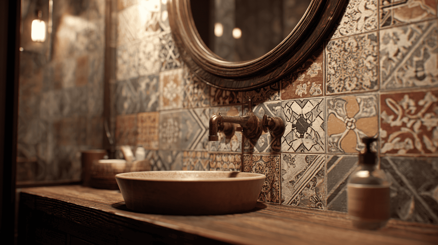 Rounded Mirror Rustic Spanish Bathroom