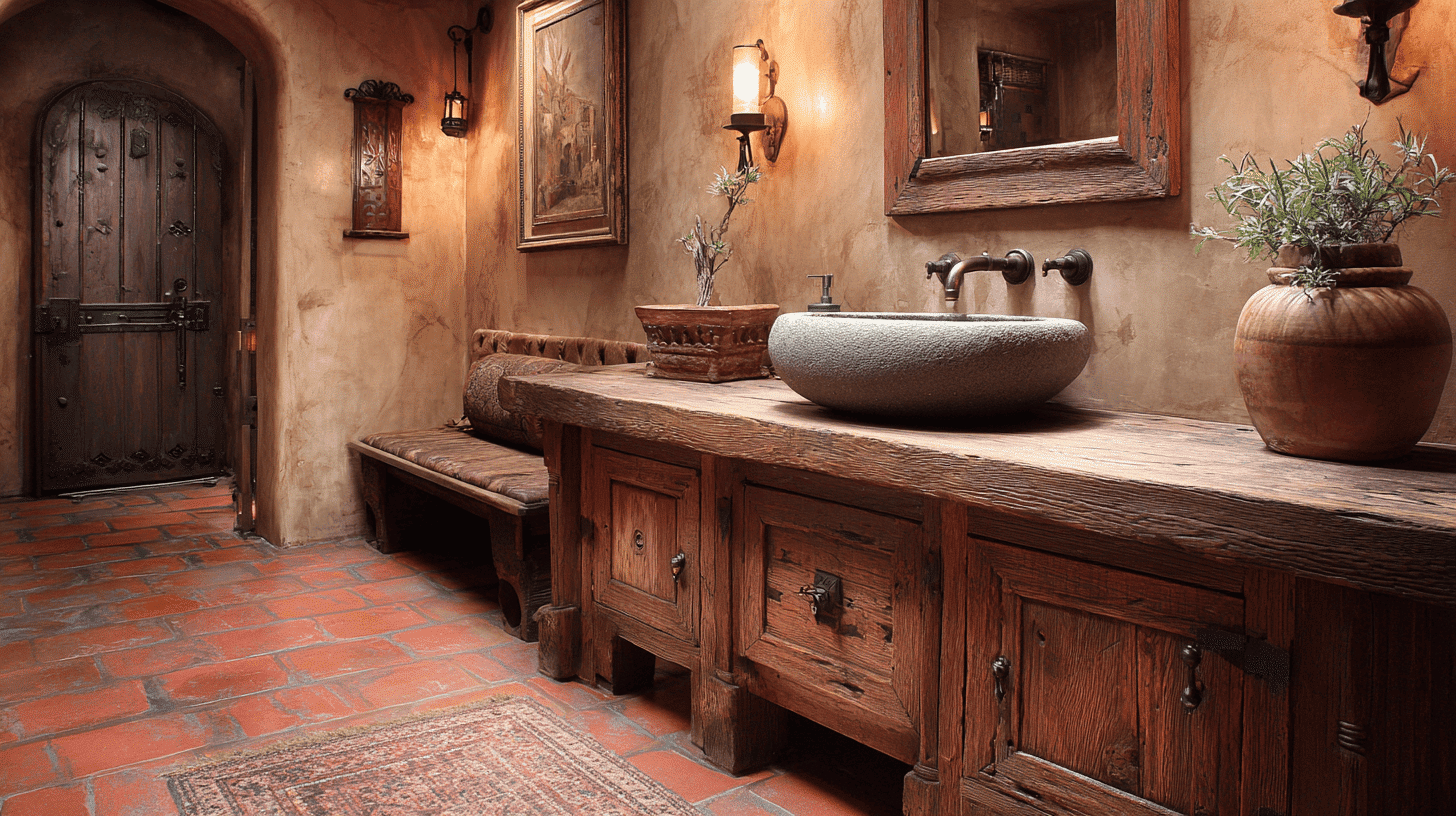 Rustic Wooden Vanity Spanish Bathroom