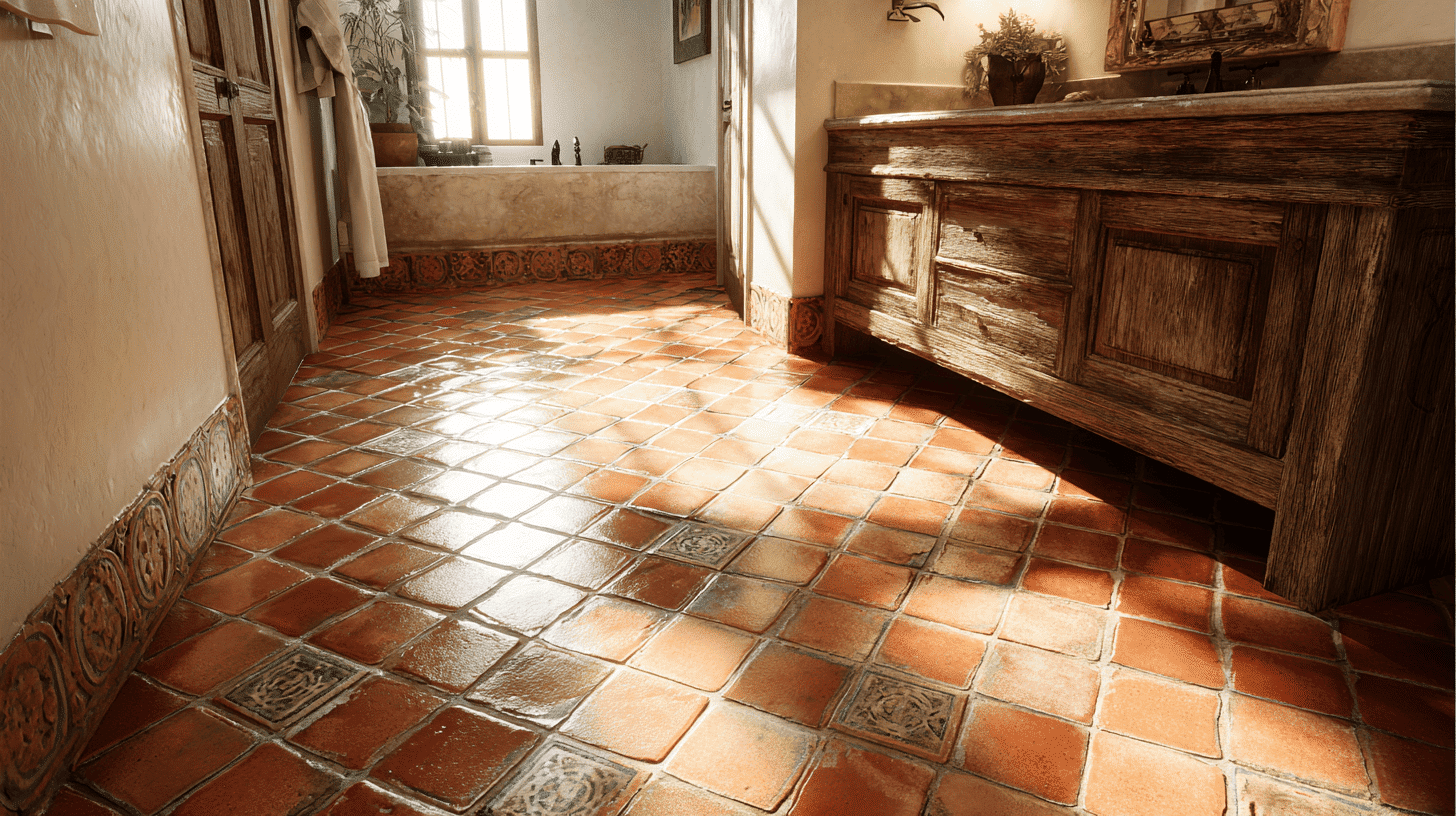 Saltillo Tile Floor Spanish Style Bathroom
