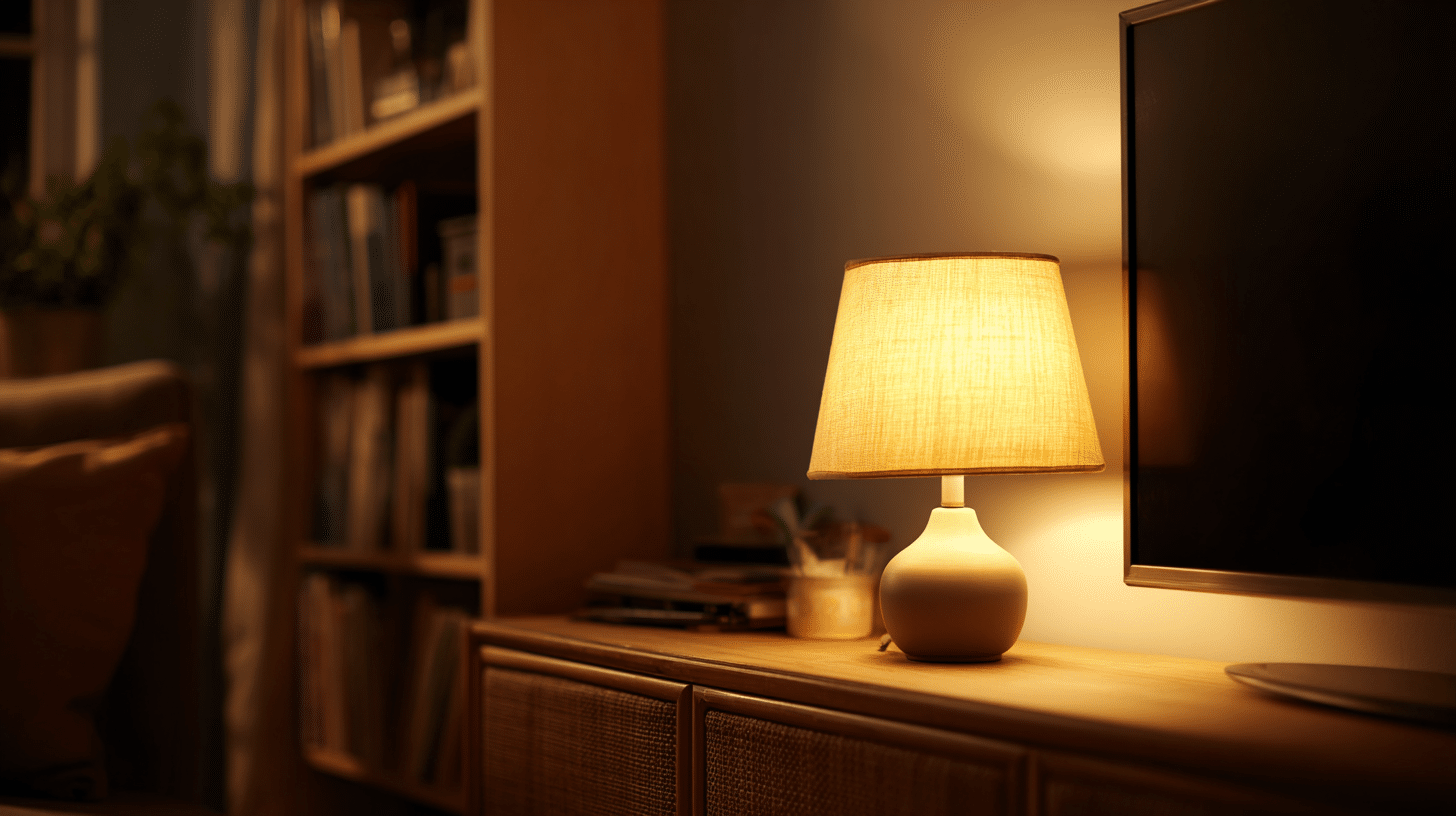 Small Table Lamp On Tv Stand With Warm Lighting