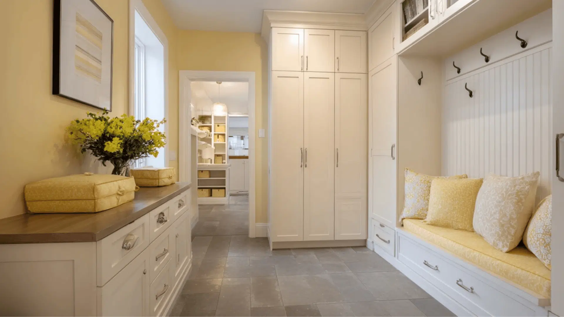 Soft Yellow Accent Mudroom