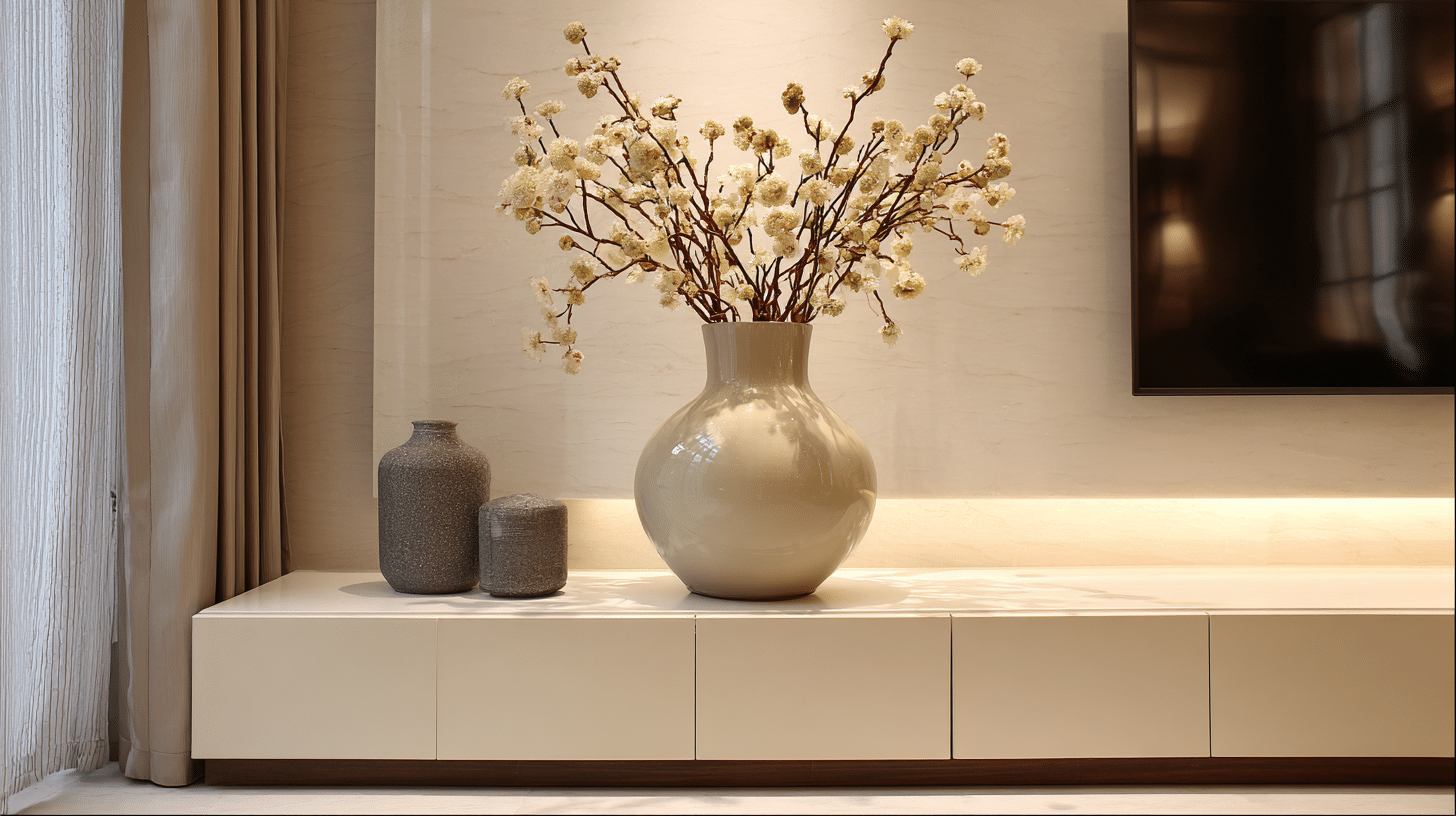 Statement Vase On Tv Stand With Clean Minimal Decor