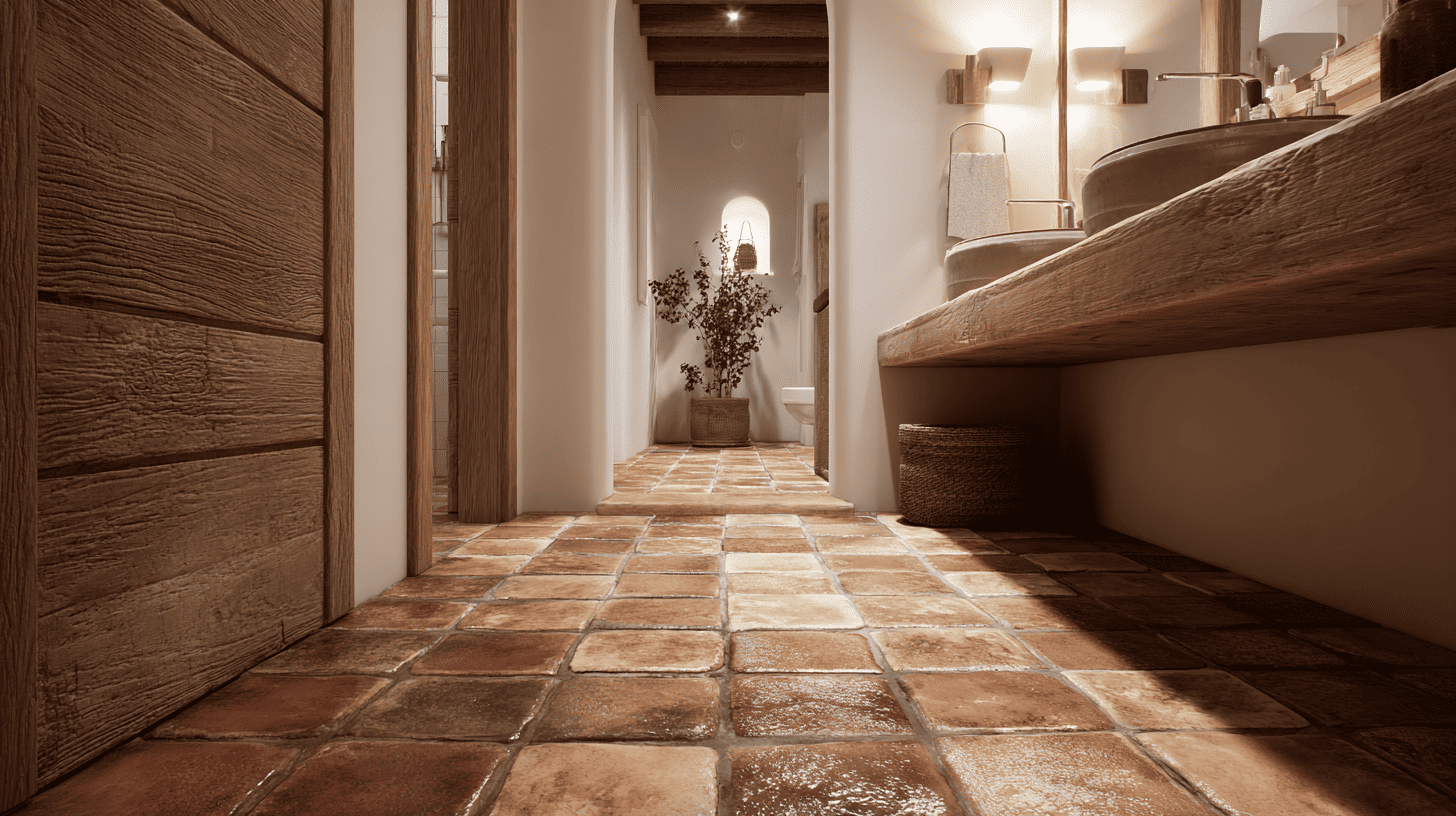 Terracotta Tile Flooring Spanish Bathroom
