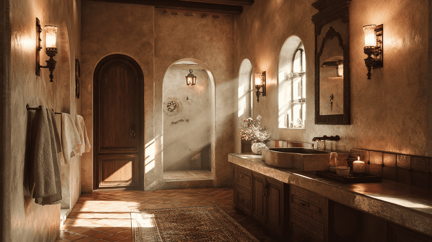 Textured Plaster Walls Spanish Bathroom