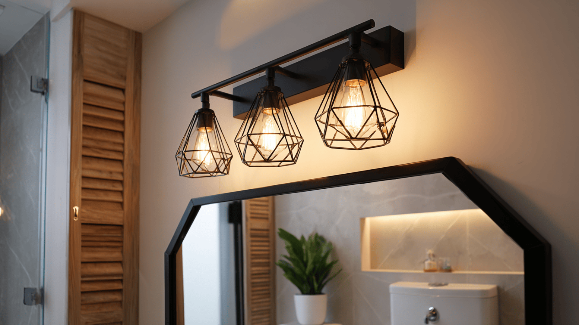 Three Sconces Over A Wide Mirror For Even Light