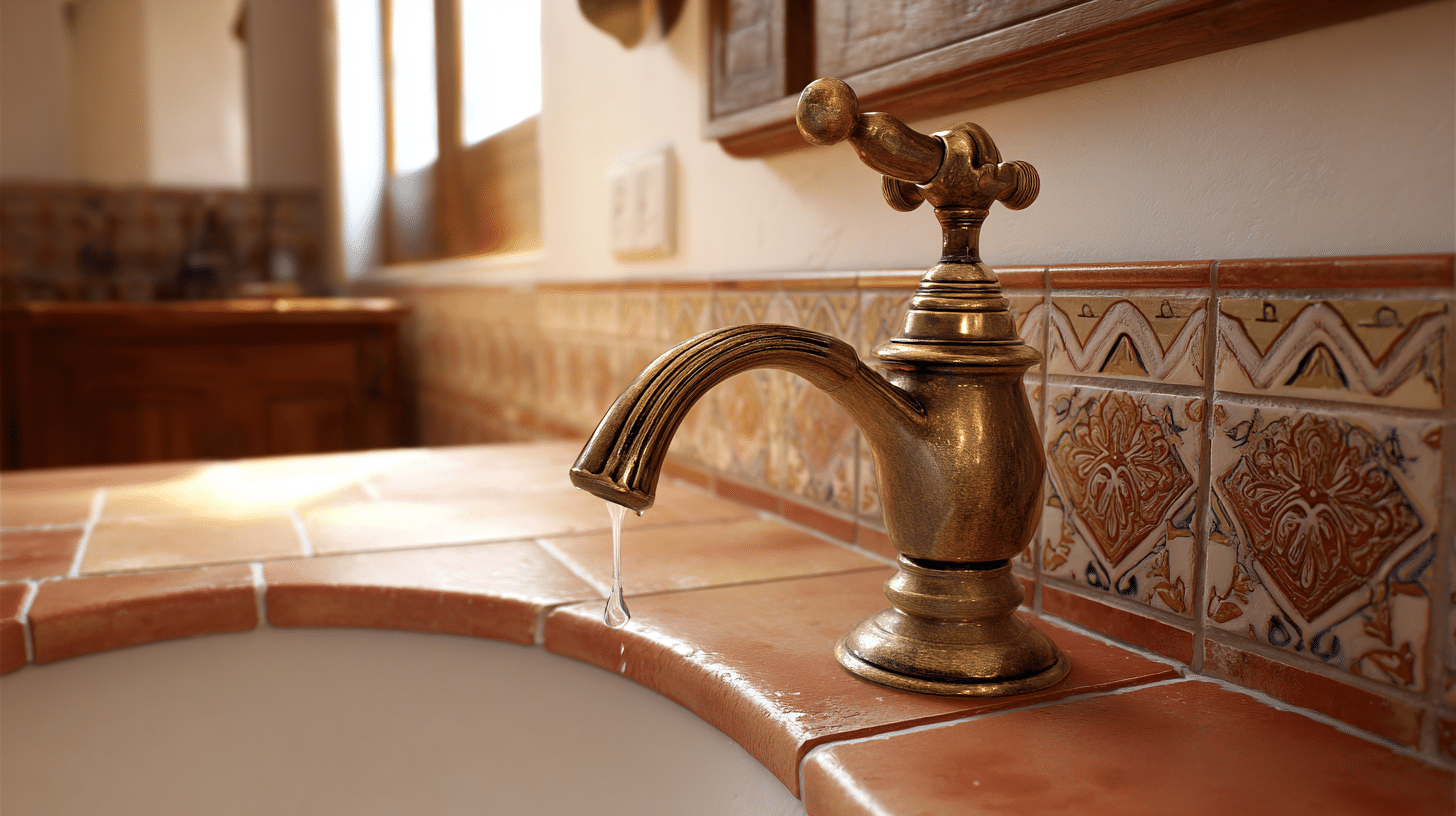 Vintage Antique Brass Faucets Spanish Bathroom