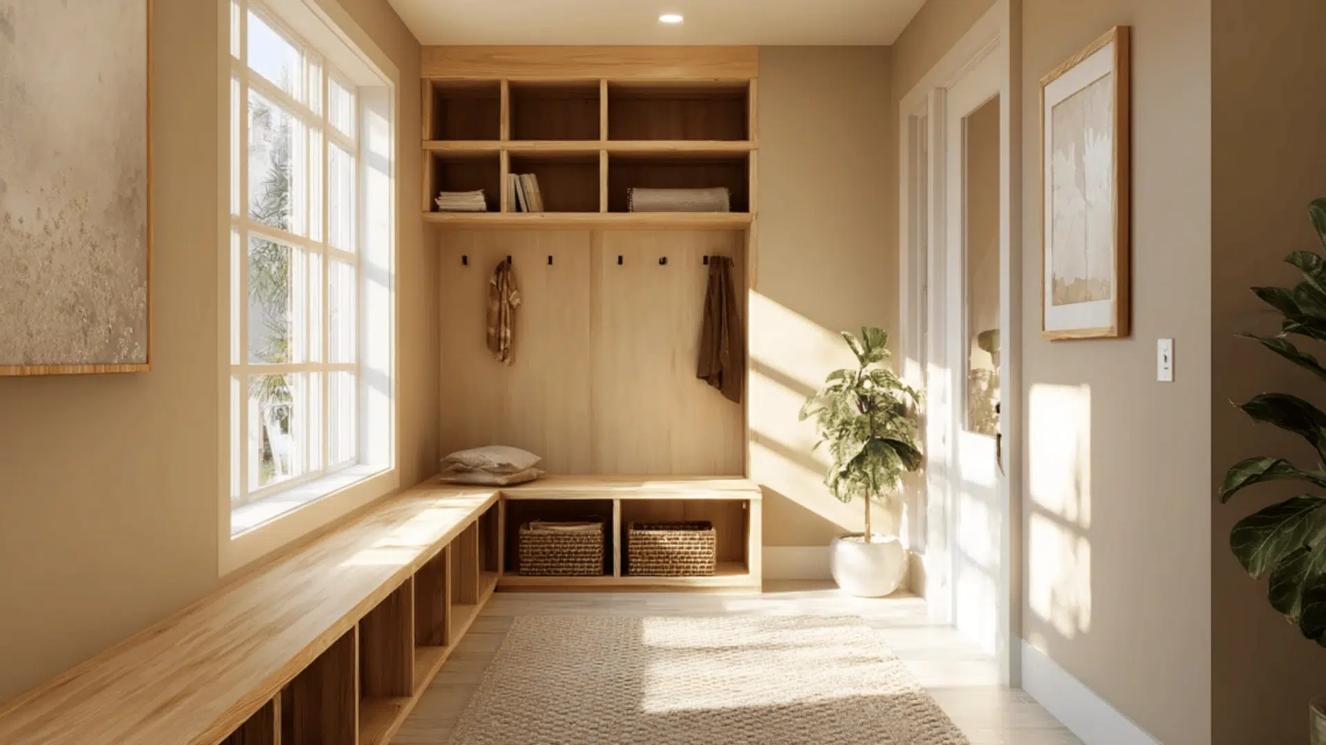 Warm Japandi Mudroom