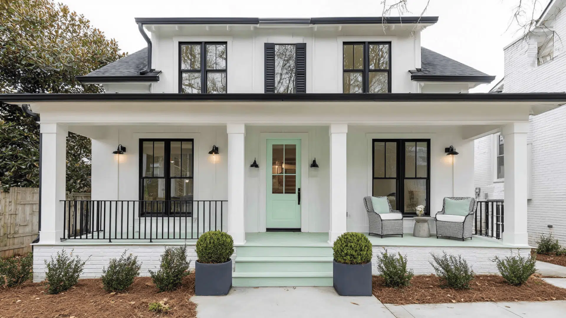 _White Body Black Trim and A Mid Ton Accent on The Porch