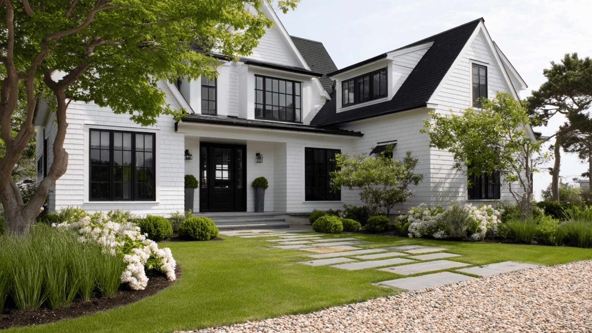 White House Black Trim Bold Landscaping Border