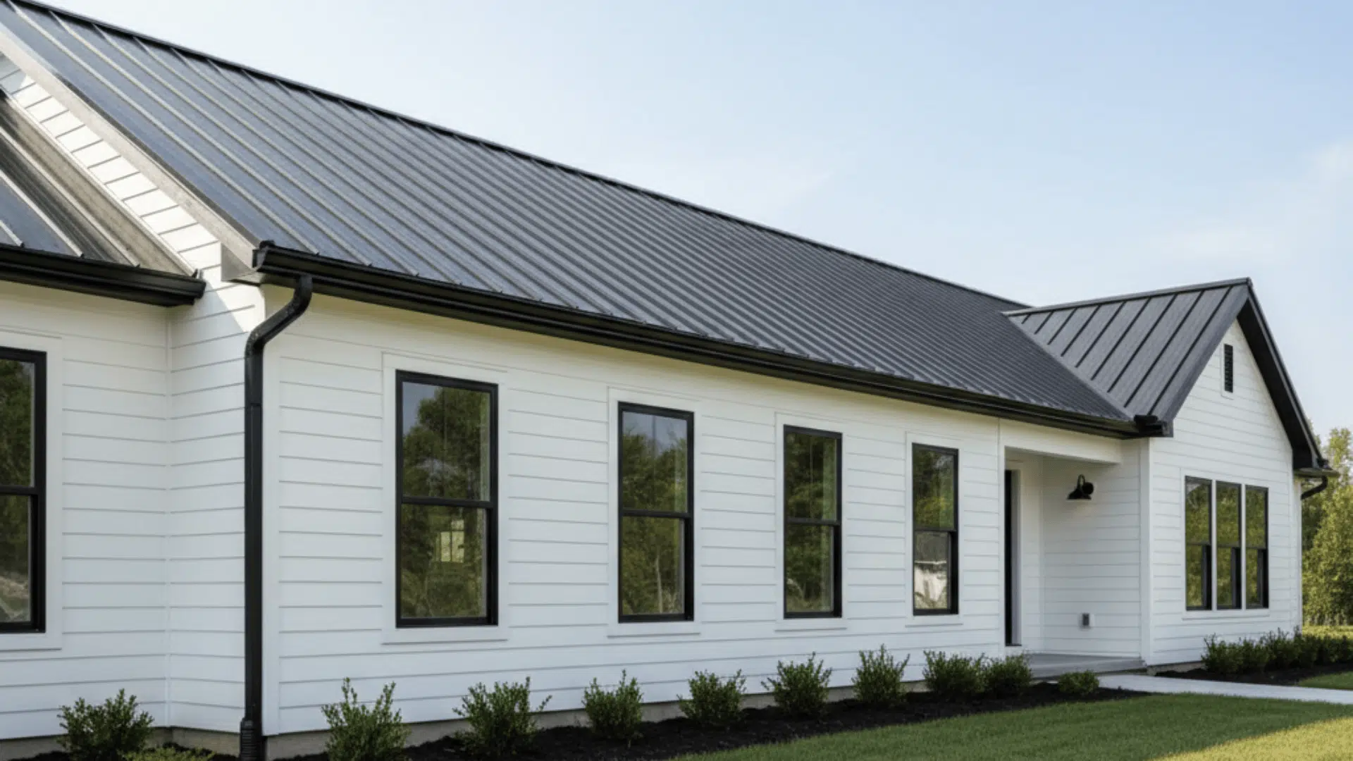 White Lap Siding with Black Fascia and Gutters