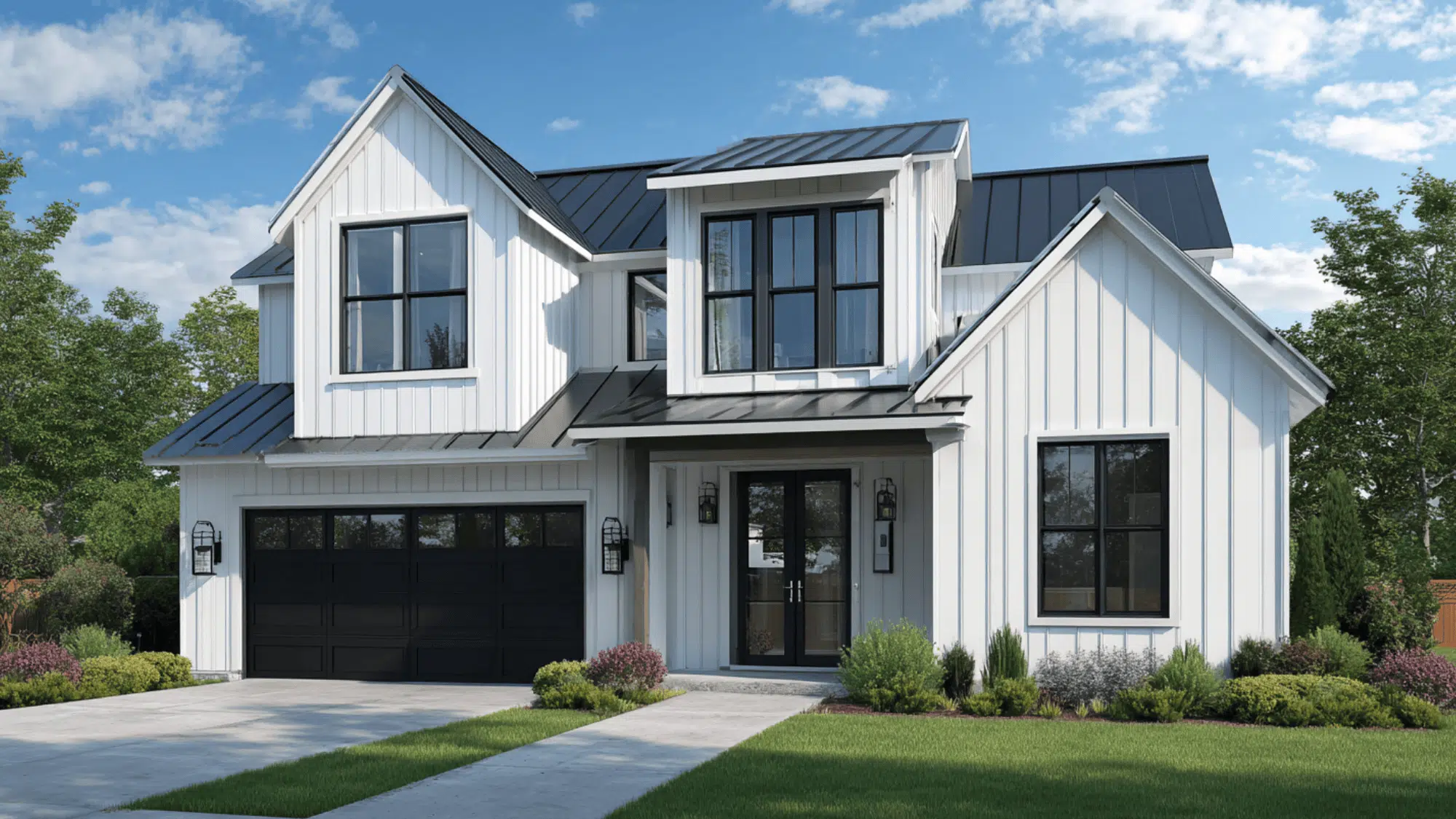 White Modern Farmhouse With Black Accents