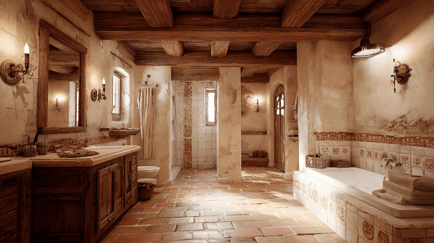 Wooden Ceiling Beams Spanish Bathroom
