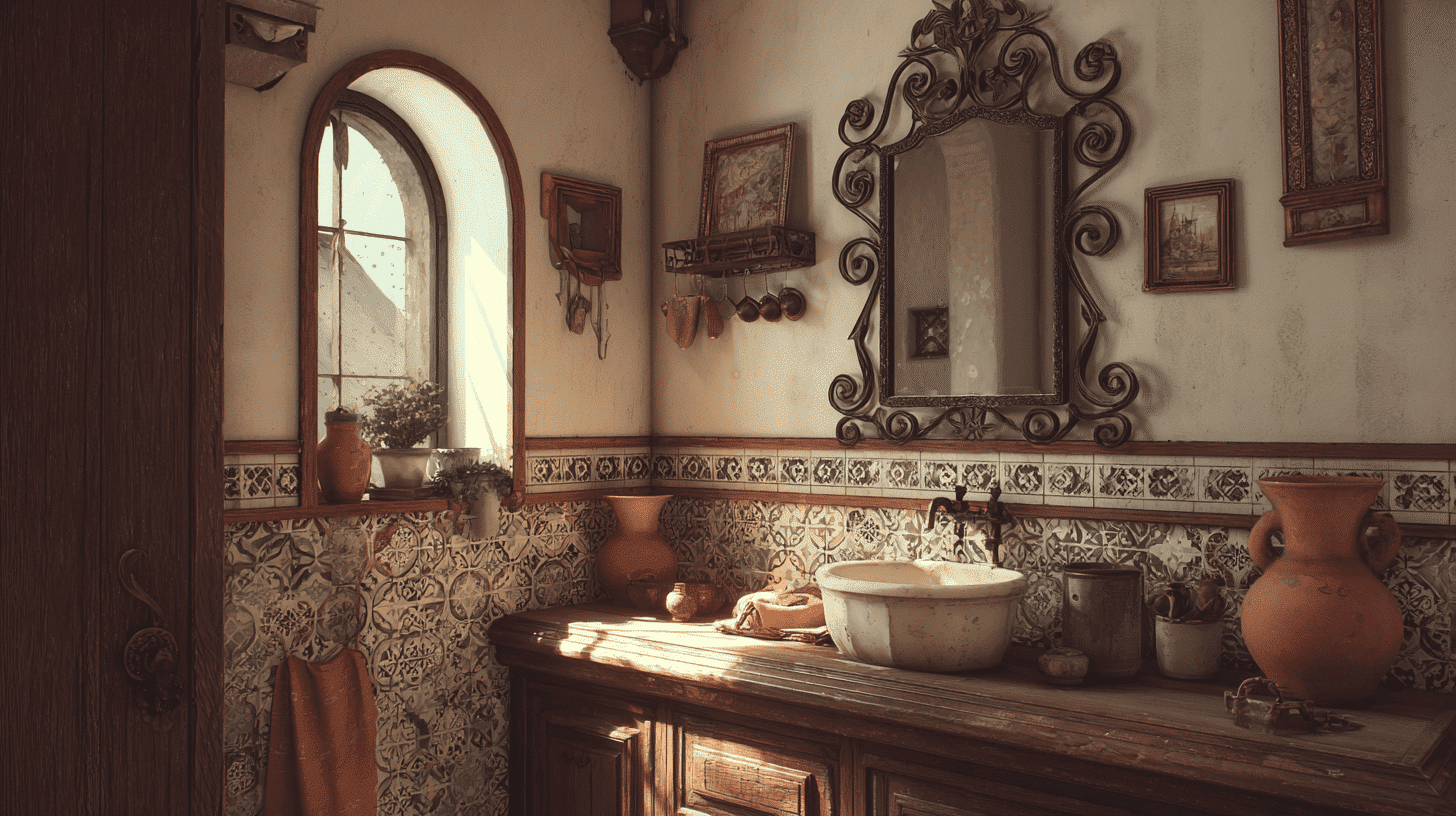 Wrought Iron Mirror Spanish Bathroom