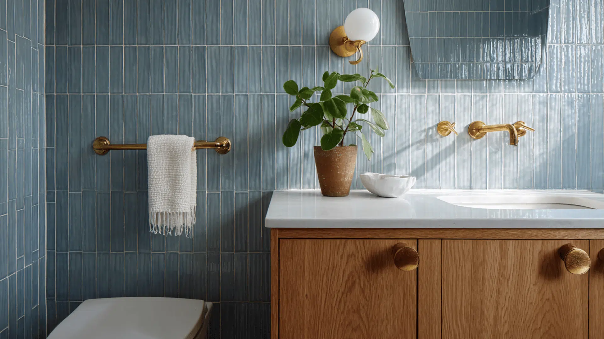 Zellige Style Tile With Warm Wood Accents