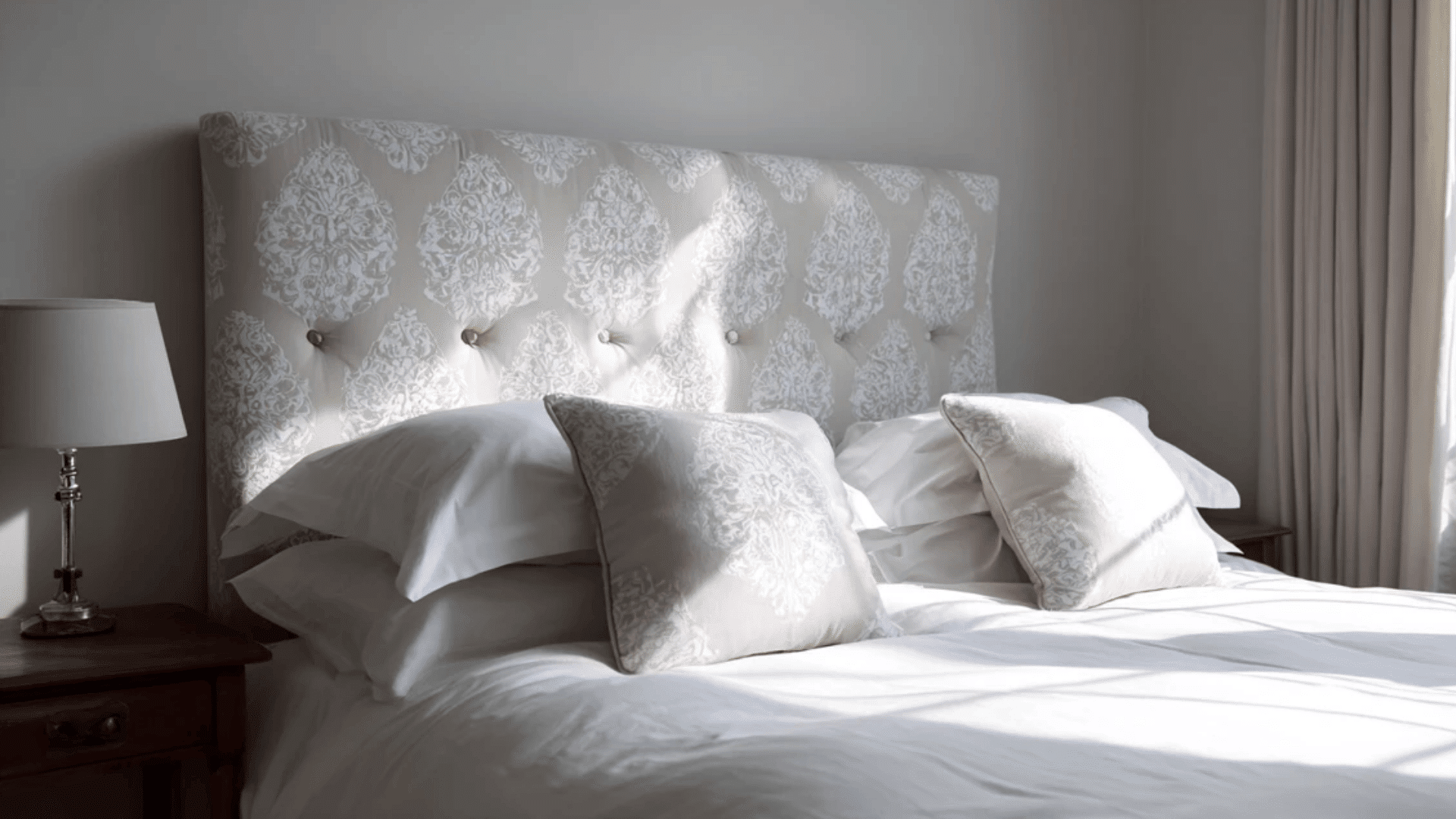 a bedroom with a decorative element